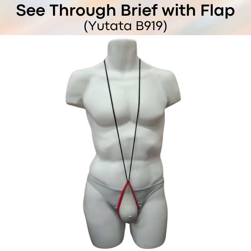 Men's Brief: Polyester Ice Silk Transluscent Brief with Open Flap and Neckline (B919)