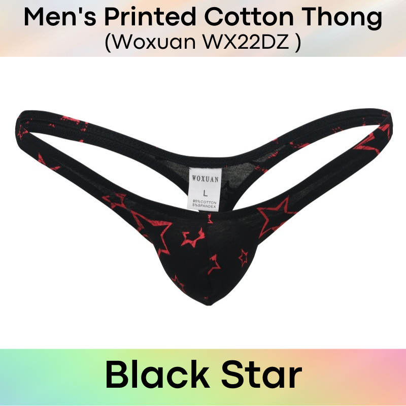 Men's Thong : Star / Dot Print Cotton Thong (Woxuan WX22DZ)