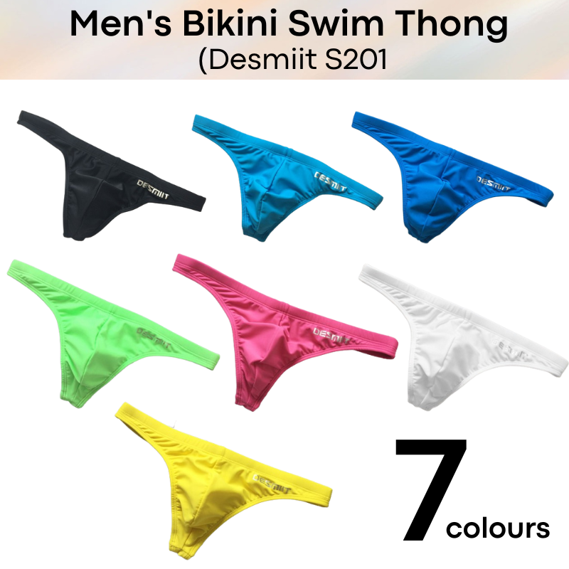 Men's Swimwear: Nylon Bikini Swim Thong with Inner Drawstring (S201)