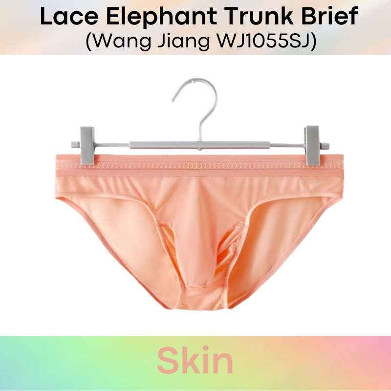 Men's Brief: Ice Silk Lace Waistband Brief with Elephant Trunk Pouch (WJ1055SJ)