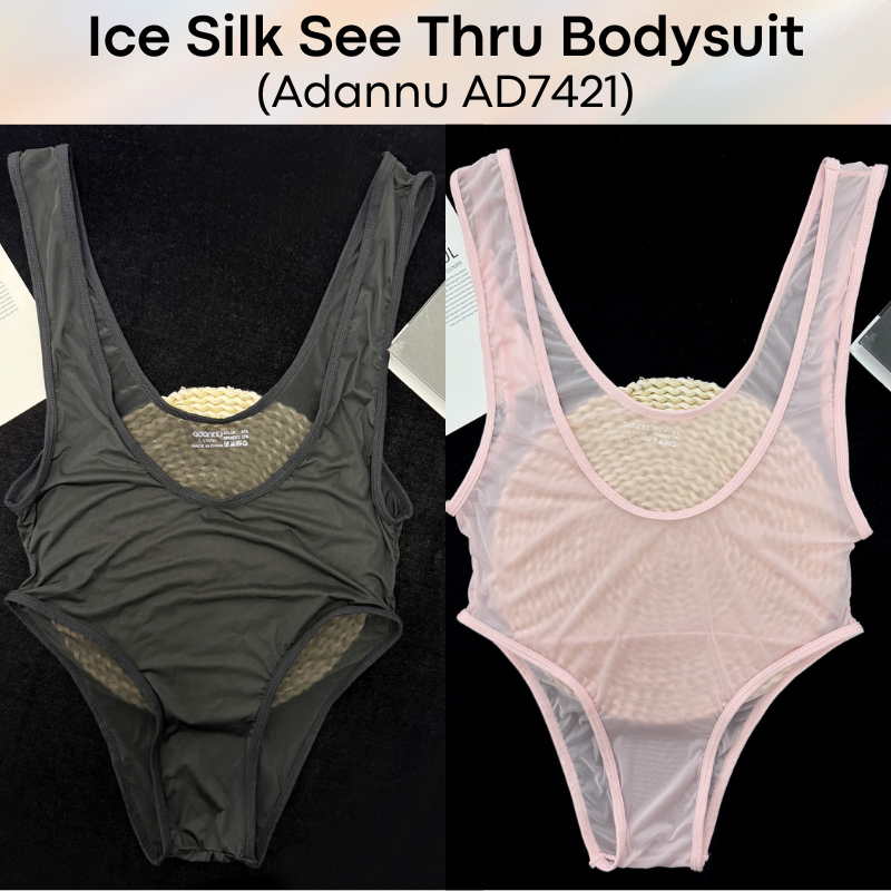 Men's Bodysuit: Nylon Ice Silk Sheer See Through Slim Fit Bodysuit (AD7421)