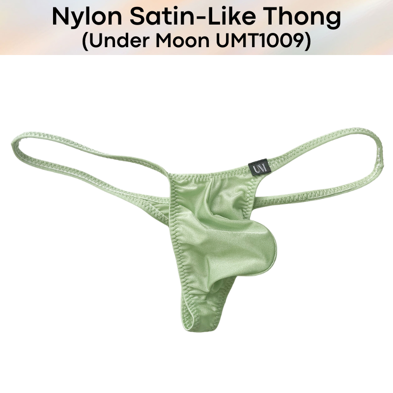 Men's Thong: Nylon Satin-Like Convex Pouch Low Waist Thong Underwear (UMT1009)