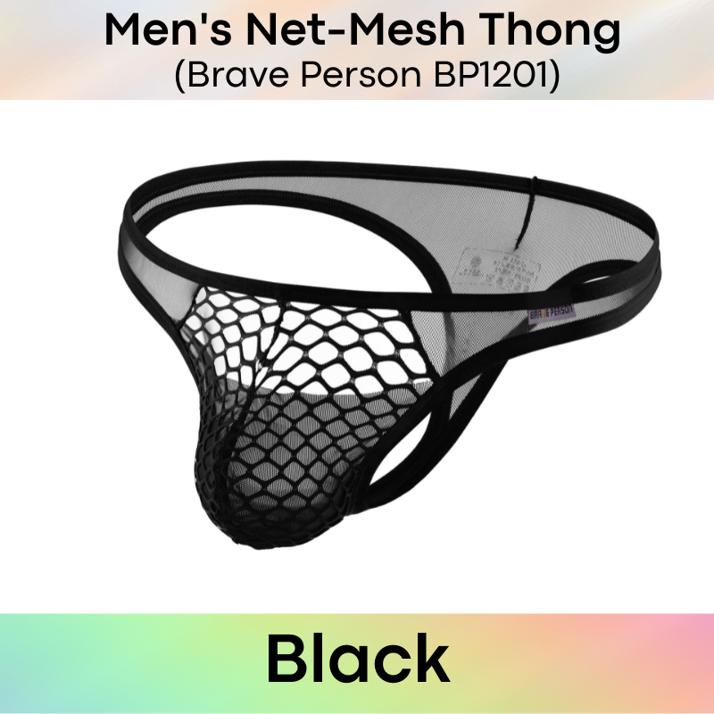 Men's Thong : Spider Web  Front with Half Mesh Front Thong Underwear (Brave Person BP1201)