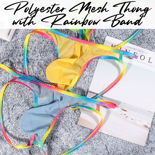 Men's Jockstrap: Polyester Mesh Jockstrap with Rainbow String Band (WJ4039DK)