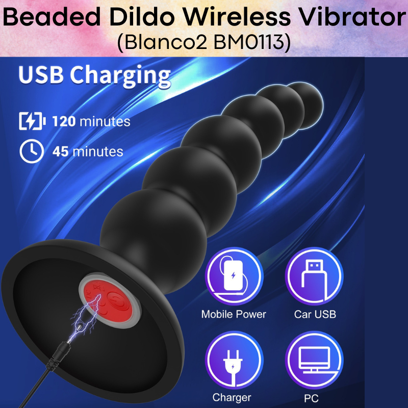 Adult Toy : Beaded Wireless Dildo Vibrator with Suction Pad Base & App Control (Blanco2 BM0113)