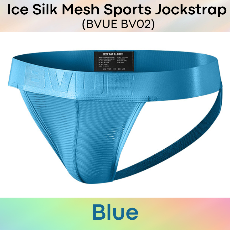 Men's Jockstrap: Polyester Ice Silk Mesh Sports Jockstrap in Metallic Colours Underwear (BV02)