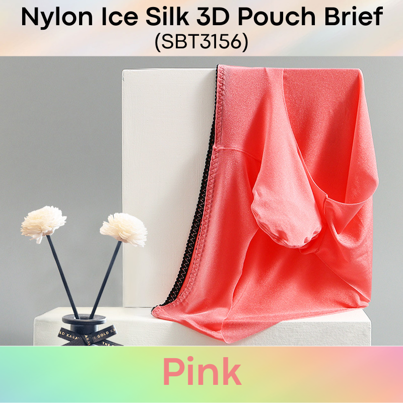 Men's Brief: Nylon Ice Silk 3D Pouch No Visible Line Brief Underwear (SBT3156)