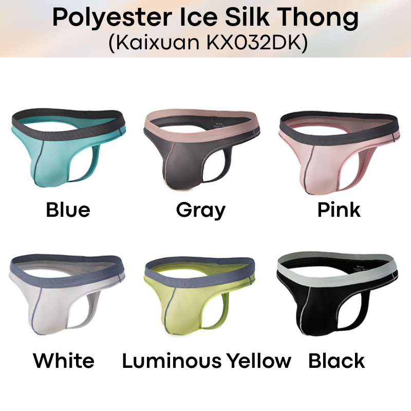 Men's Thong: Polyester Ice Silk Soft and Thin Thong Underwear (KX032DK)