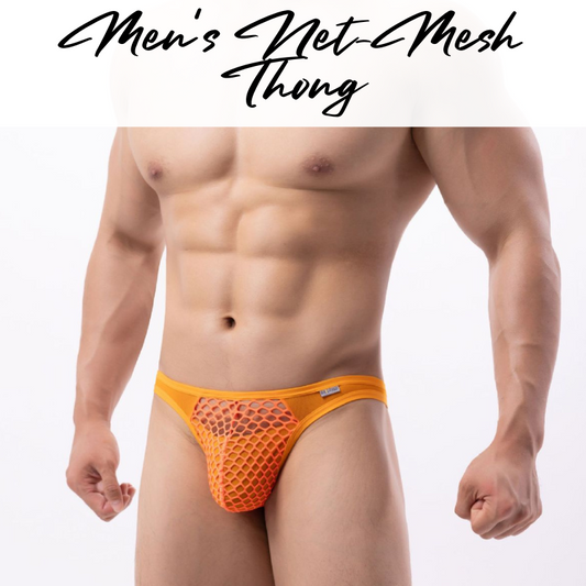 Men's Thong : Spider Web  Front with Half Mesh Front Thong Underwear (Brave Person BP1201)