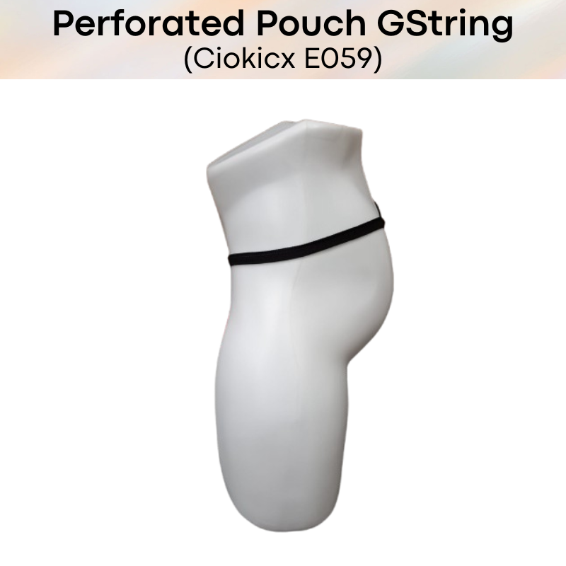 Men's GString: Perforated Large Pouch GString Underwear (E059)