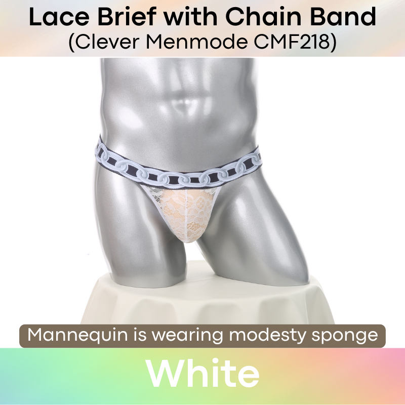 Men's Brief: Floral Lace with Chain Print Waistband Half Brief Underwear (CMF218)