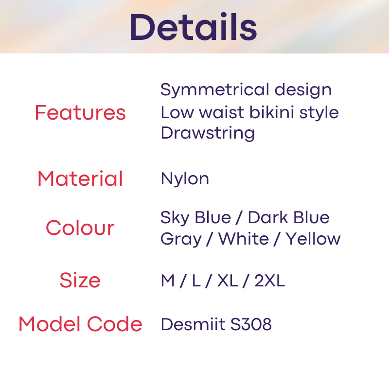 Men's Swimwear: Nylon Bikini Style Swimming Trunks with Symmetrical, Dual Colour Design and Drawstring (S308)