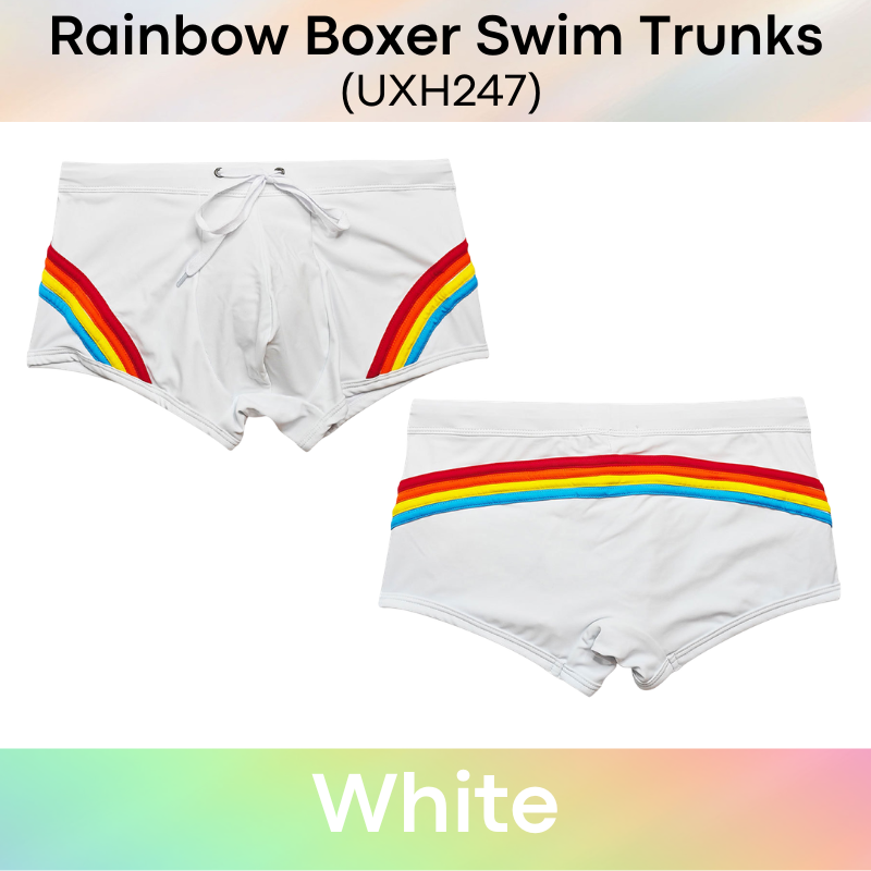 Men's Swim Trunks: Polyester Rainbow Sewn-on Boxer Brief Swimming Trunks (UXH247)