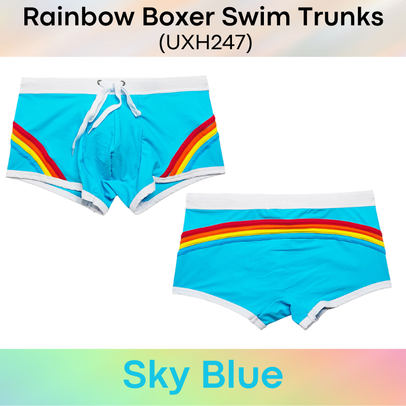 Men's Swim Trunks: Polyester Rainbow Sewn-on Boxer Brief Swimming Trunks (UXH247)
