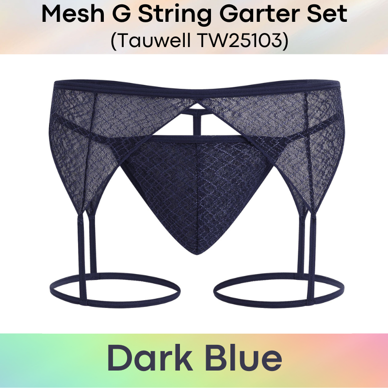 Men's GString: Polyester Mesh Lace GString Garter Set (TW25103)