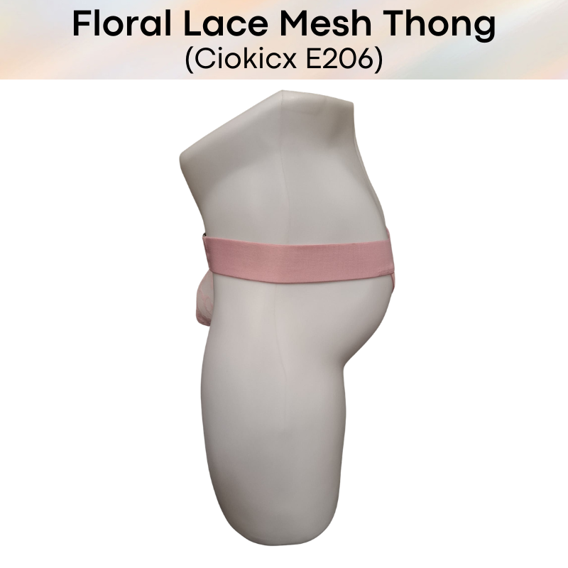 Men's Thong: Polyester Floral Lace Mesh See Through Thong Underwear (E206)