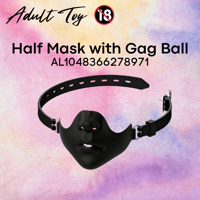 Adult Toy: Silicone Half Mask with Lockable Belt and Ball Gag (AL1048366278971)