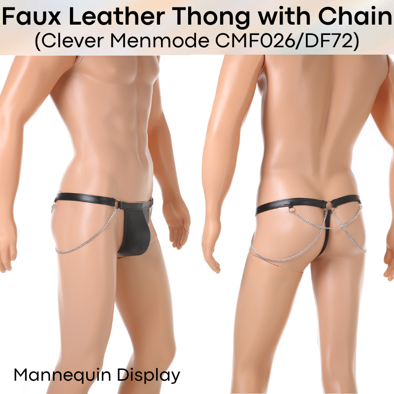 Men's Thong: Polyester Faux Leather Thong with Chain Accessory Underwear (CMF026/DF72)