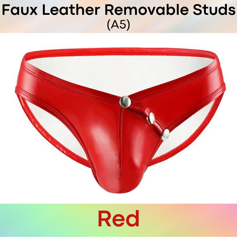 Men's Brief : Glossy Faux Leather with Removable Studs Brief (A5)