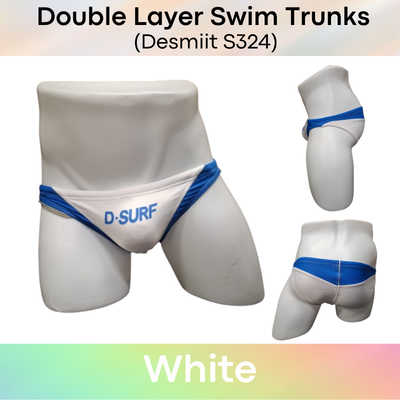 Men's Swimwear: Nylon Dual Colour Wave Design with Double Layer Swim Trunks with Drawstring (S324)