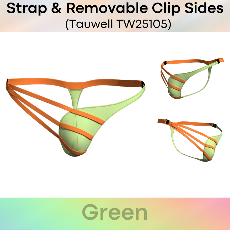 Men's Thong: Ice Silk Thin Thong with 3-Strap Side and Removable Side Clip Hooks (TW25105)