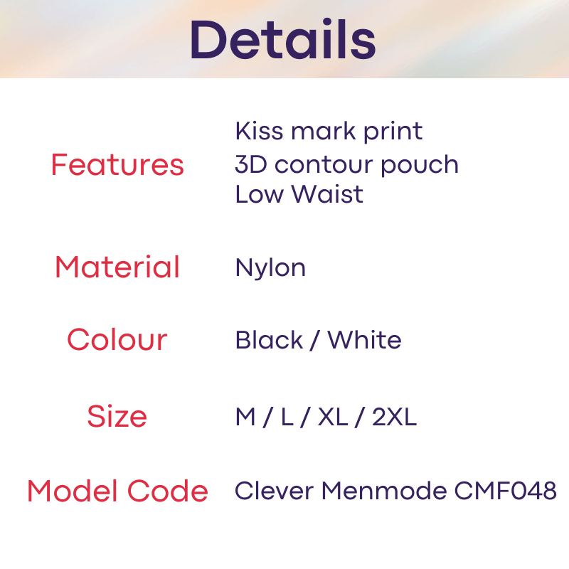 Men's Thong: Nylon Kiss Mark Print Low Waist Thong Underwear (CMF048)