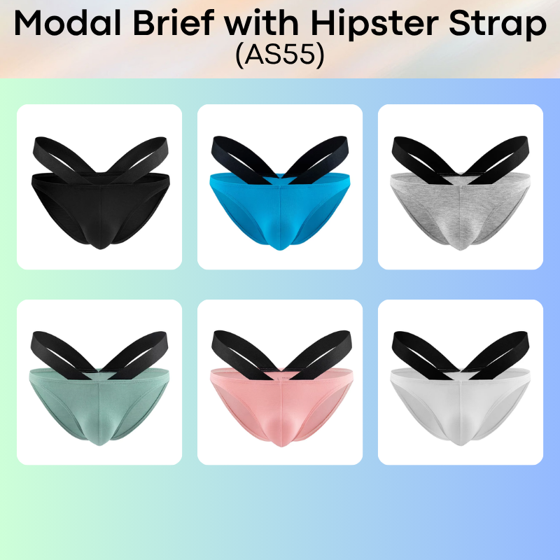 Men's Brief: Modal Bikini Brief with Hip V Strap Underwear (AS55)