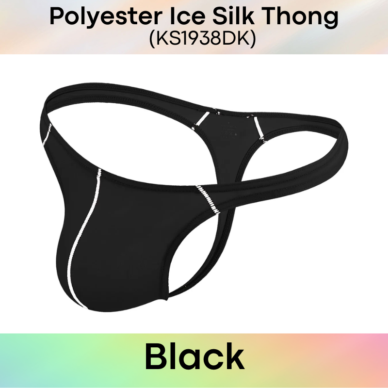 Men's Thong: Polyester Ice Silk Thin Low Waist Thong Underwear (KS1938DK)