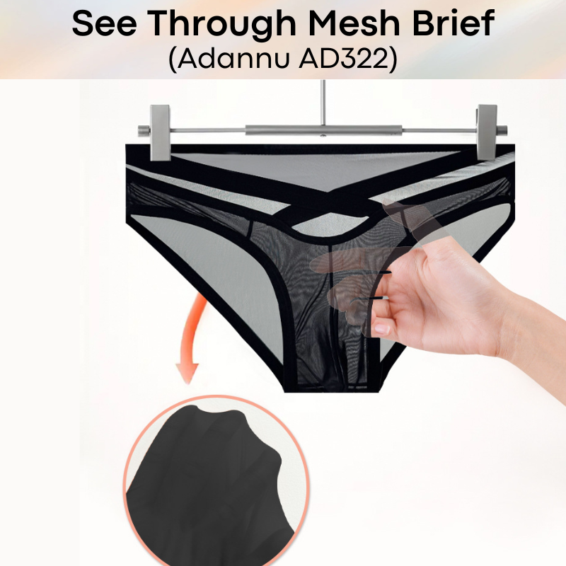 Men's Brief: Nylon See Through Thin Mesh Brief with Front Waist Strap (AD322)