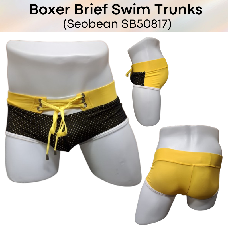 Men's Swim Trunks: Boxer Brief with Mesh Front Design Swimming Trunks with Drawstring (SB50817)