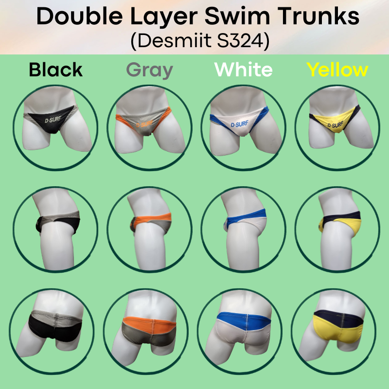 Men's Swimwear: Nylon Dual Colour Wave Design with Double Layer Swim Trunks with Drawstring (S324)