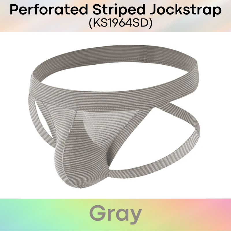 Men's Jockstrap: Polyester Tiny Perforated Striped Jockstrap Underwear (KS1964SD)
