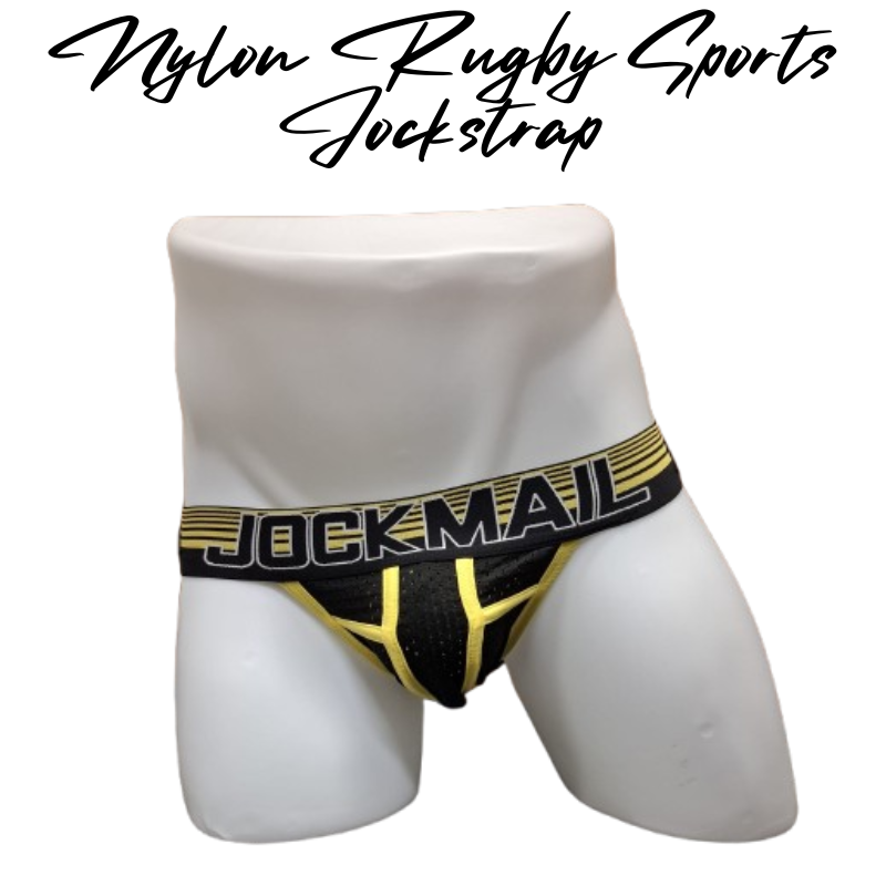 Men's Jockstrap: Nylon Perforated Double Layer 3D Pouch Rugby Sports Jockstrap (JM224)