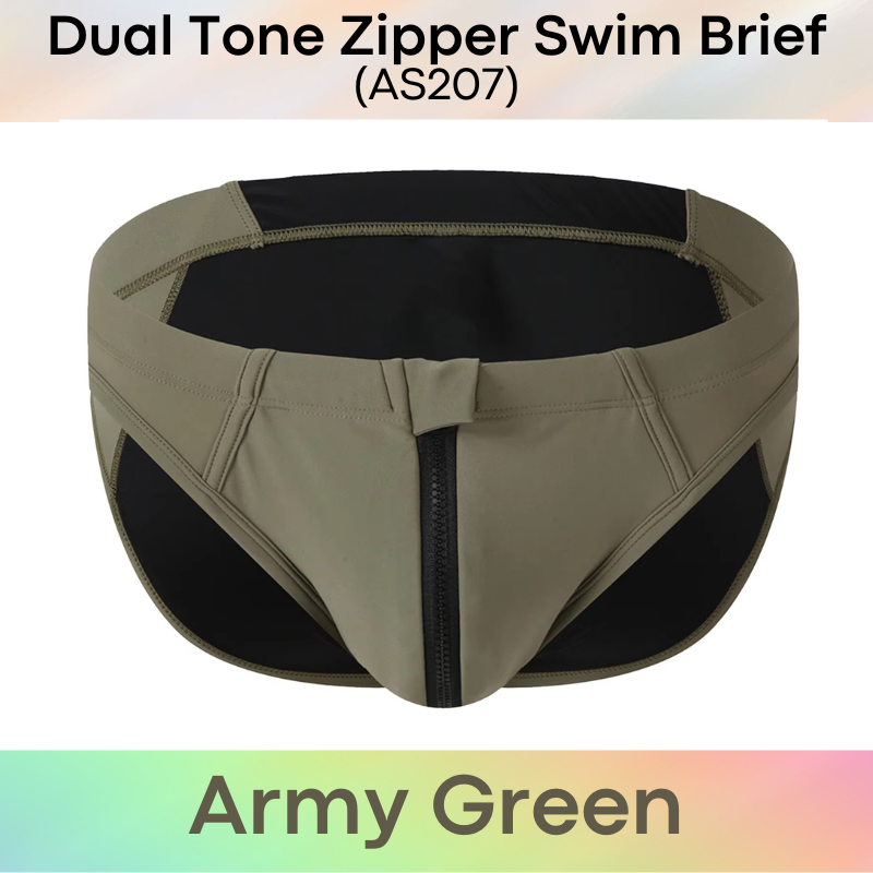 Men's Swim Trunks: Polyester Swim Brief Trunks with Zipper (AS207)