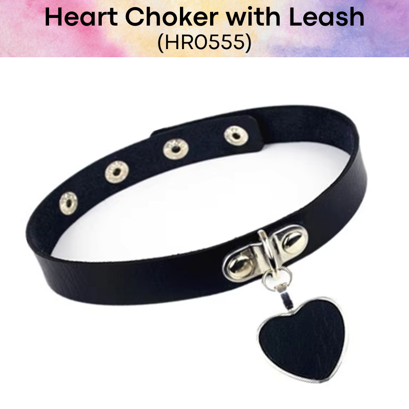 Unisex Choker: PU Heart Choker with Hand Leash for Roleplay (HR0555)