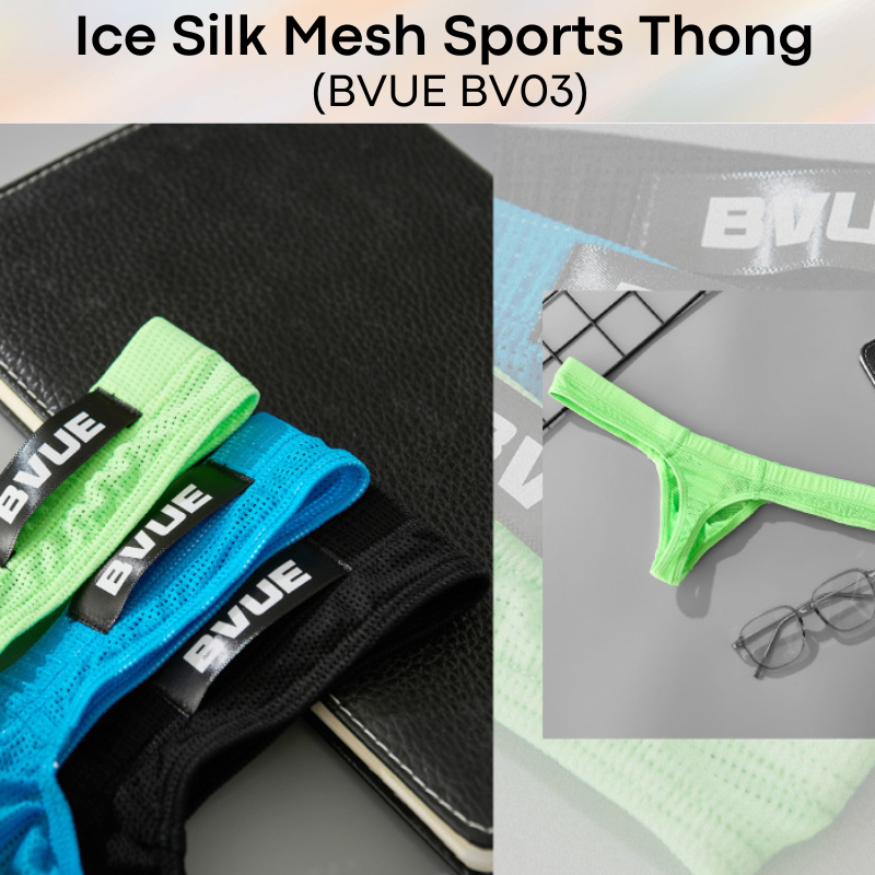 Men's Thong: Polyester Ice Silk Mesh Sports Thong in Metallic Colours Underwear (BV03)