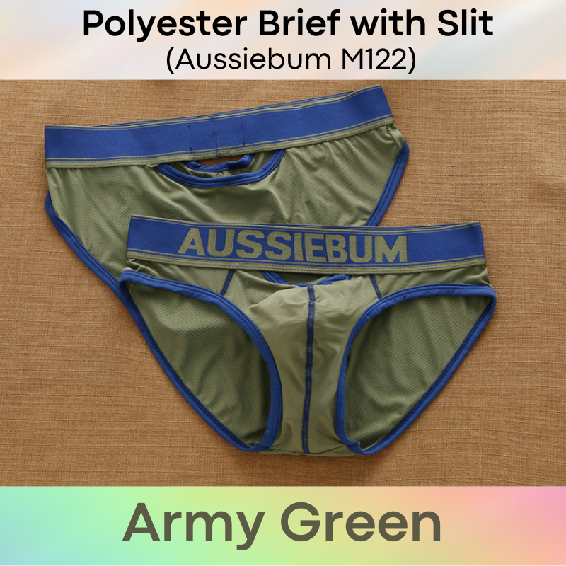 Men's Brief: Polyester Brief with Airholes and Front/Rear Slit Opening (M122)