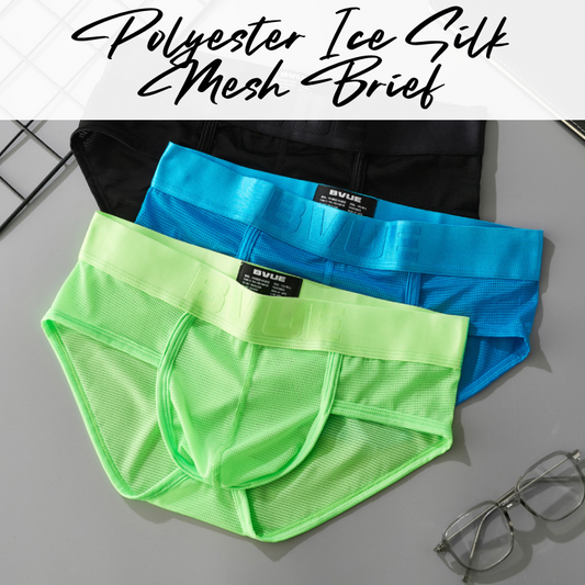 Men's Brief: Polyester Ice Silk Mesh Sports Brief in Metallic Colours Underwear (BV01)
