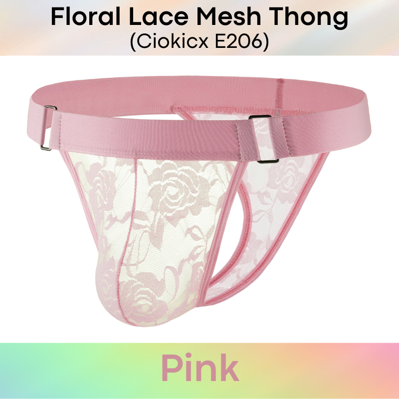 Men's Thong: Polyester Floral Lace Mesh See Through Thong Underwear (E206)