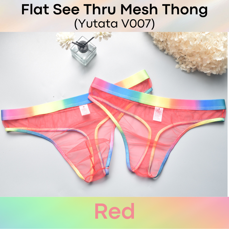 Men's Thong : See Through Mesh Flat Front Thong (Yutata V007)