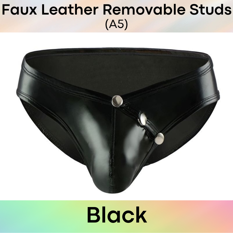 Men's Brief : Glossy Faux Leather with Removable Studs Brief (A5)