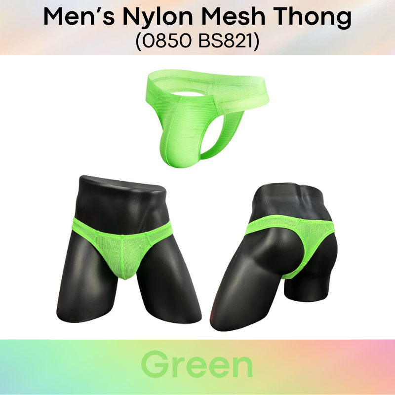 Men's Thong: Nylon Mesh Perforated Low Waist Thong Underwear (BS821)