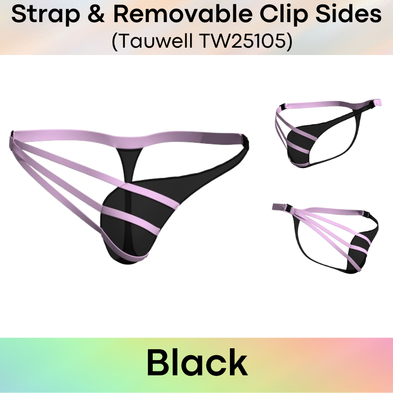 Men's Thong: Ice Silk Thin Thong with 3-Strap Side and Removable Side Clip Hooks (TW25105)