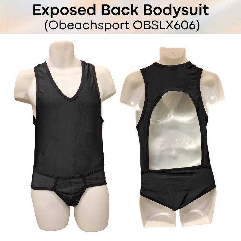 Men's Bodysuit: Polyester Exposed Back Boxer Brief Bodysuit (OBSLX606)