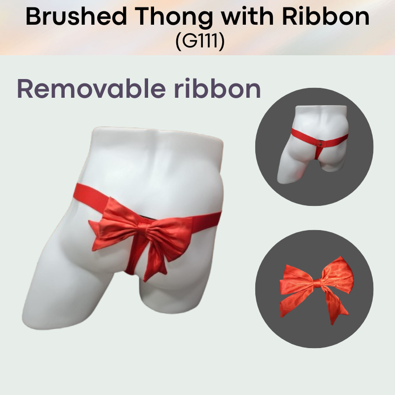 Men's Thong: Polyester Metallic Brushed Pouch with Rear Removable Ribbon Thong Underwear (G111)