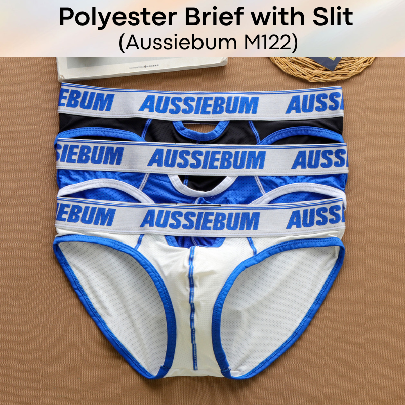 Men's Brief: Polyester Brief with Airholes and Front/Rear Slit Opening (M122)