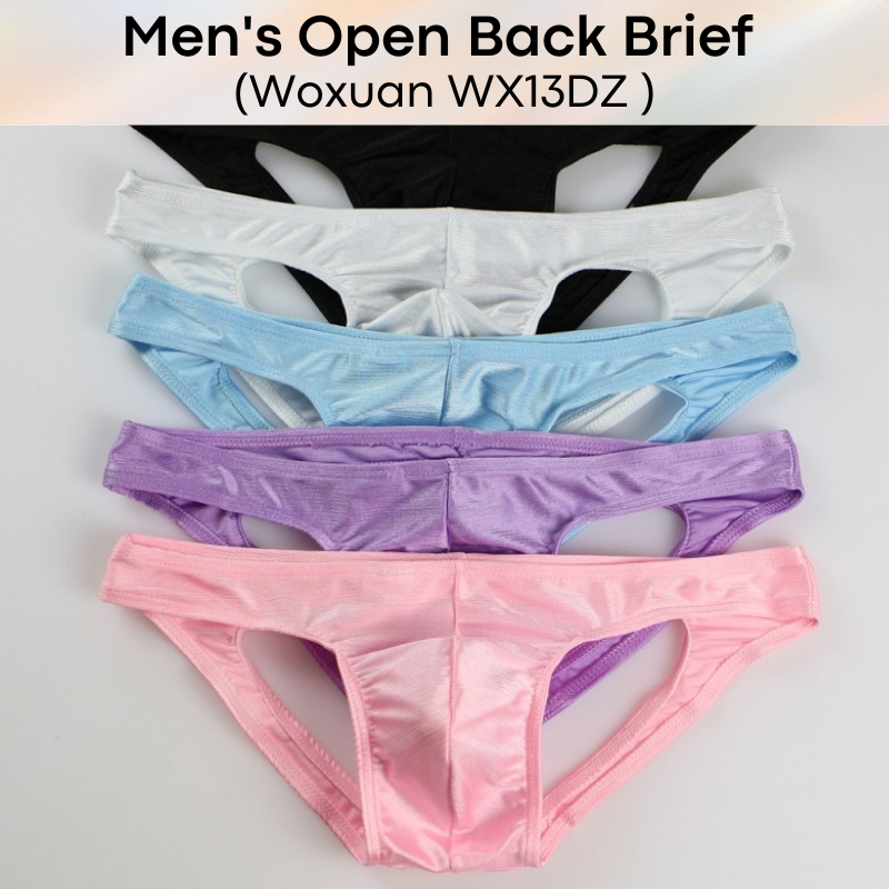 Men's Brief : Open Back Low Waist Metallic Brushed Polyester Brief (Woxuan WX13DZ)