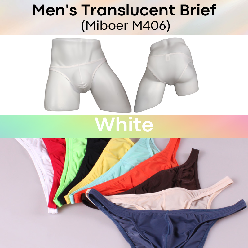 Men's Brief : Translucent Low Waist Ice Silk Brief Underwear (Miboer M406)