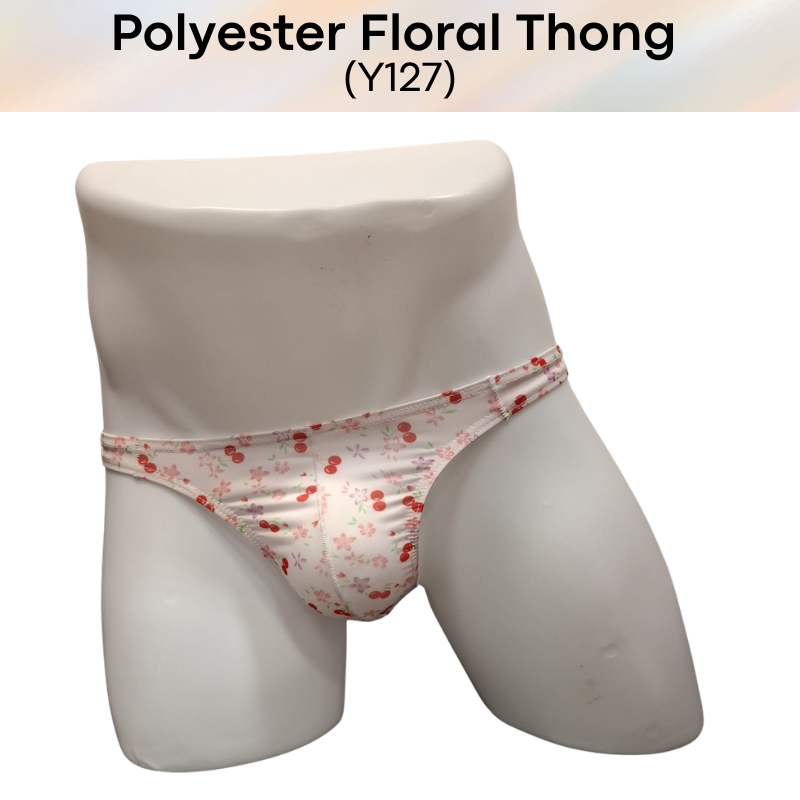 Men's Thong: Polyester Floral Print Low Waist T Back Underwear (Y127)