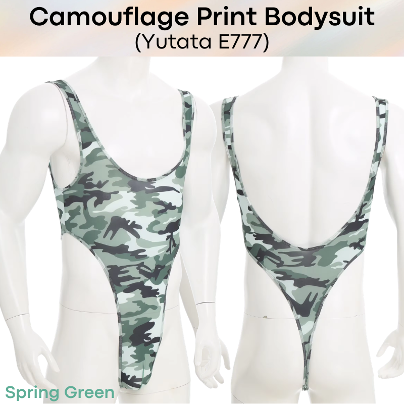 Men's Bodysuit: Polyester Camouflage Print Thong Bodysuit Underwear (E777)